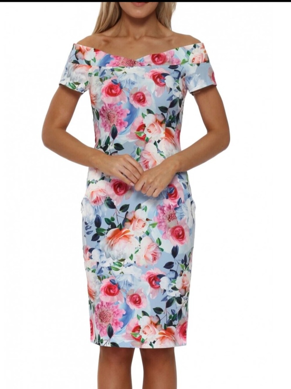 Paper Dolls of London Floral Print Off Shoulder Midi Dress women’s Size 8